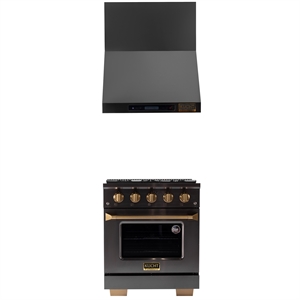 Pemberly Row 30&quot 4.2 cu Natural Gas Range in Titanium & Wall Mount Range Hood
