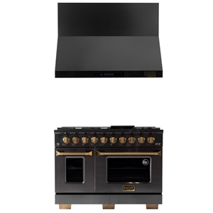 Pemberly Row 48&quot 6.7 cu. Propane Gas Range in Titanium & Wall Mount Range Hood