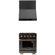 Pemberly Row Dual Fuel Range for Natural Gas in Titanium & Wall Mount Range Hood