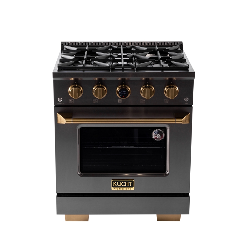 Pemberly Row Dual Fuel Range Natural Gas in Titanium & Wall Mount Range Hood