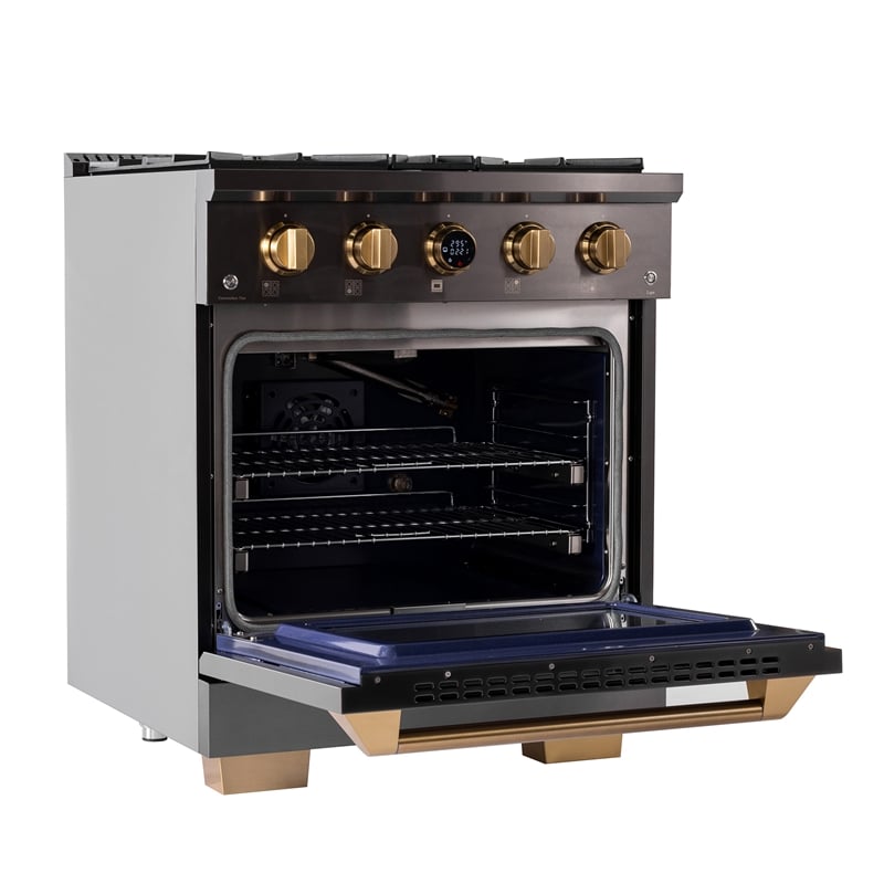 Pemberly Row Dual Fuel Range Propane Gas in Titanium & Wall Mount Range Hood