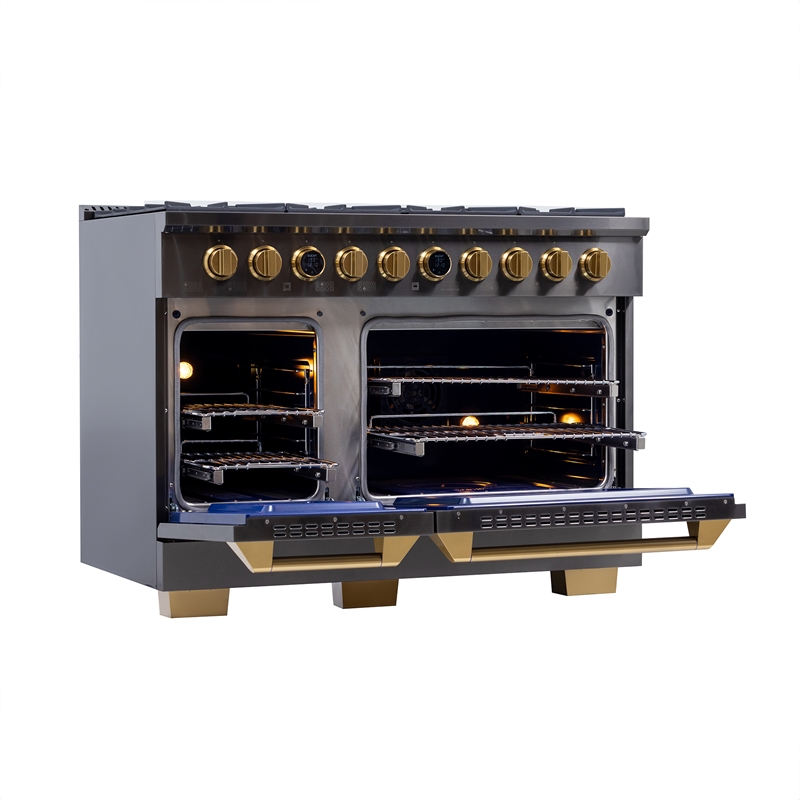 Pemberly Row Dual Fuel Range Natural Gas in Titanium Steel Wall Mount Range Hood