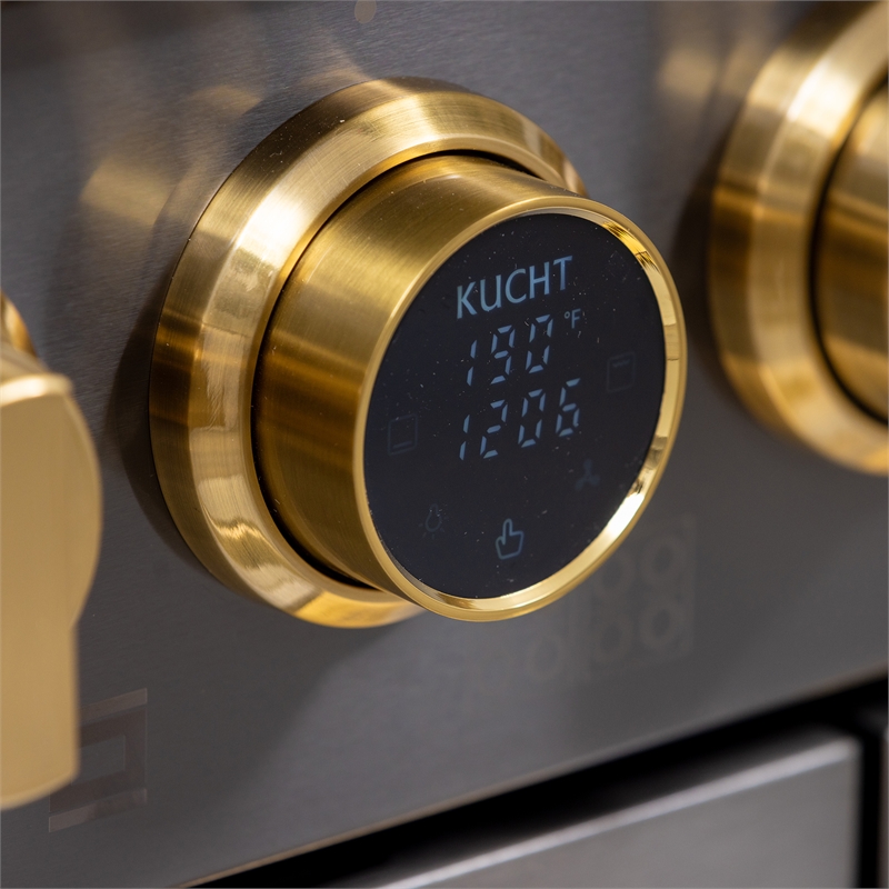 Pemberly Row Dual Fuel Range Natural Gas in Titanium Steel Wall Mount Range Hood