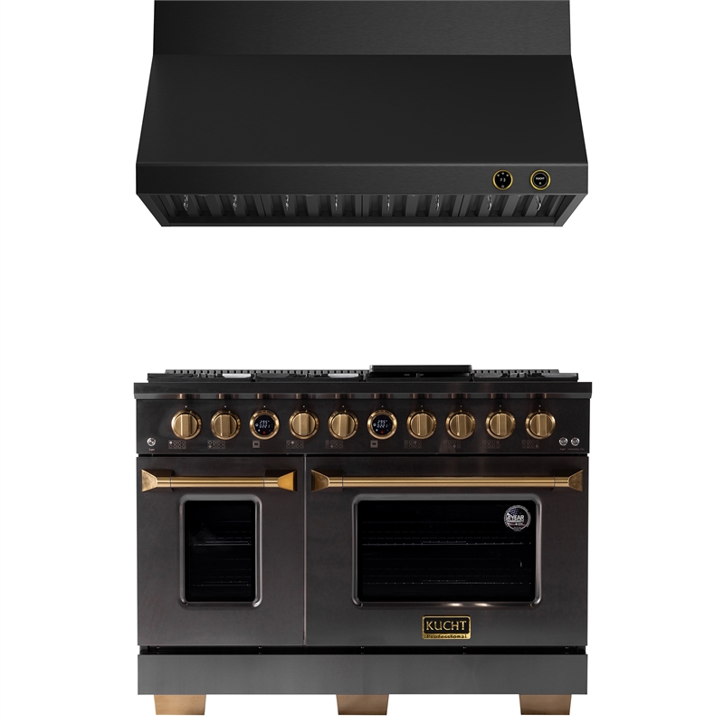 Pemberly Row Dual Fuel Range Natural Gas in Titanium Steel Wall Mount Range Hood