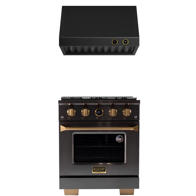 Pemberly Row Dual Fuel Range Propane Gas in Titanium & Wall Mount Range Hood