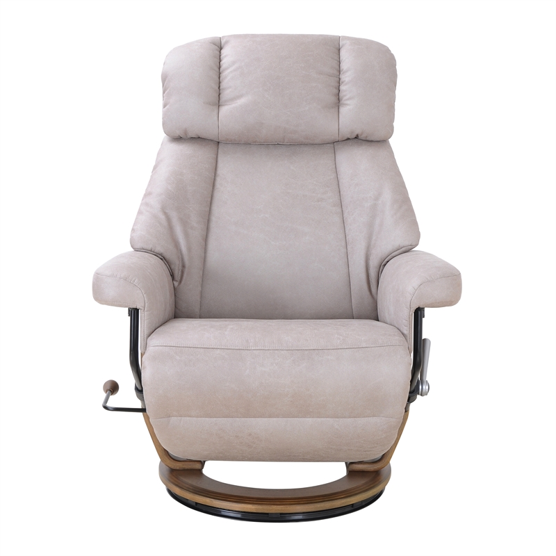 Pemberly Row Swivel Recliner with Folding Chaise in Light Gray Fabric