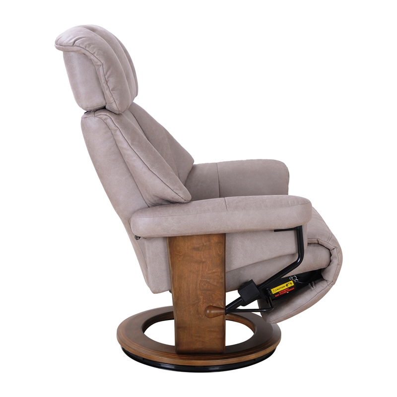 Pemberly Row Swivel Recliner with Folding Chaise in Light Gray Fabric
