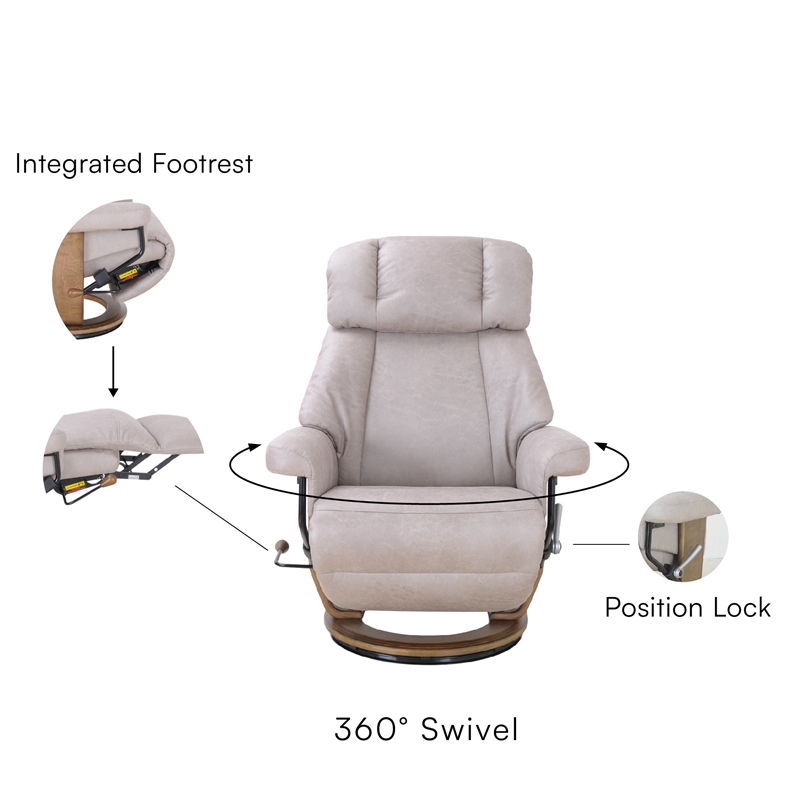 Pemberly Row Swivel Recliner with Folding Chaise in Light Gray Fabric