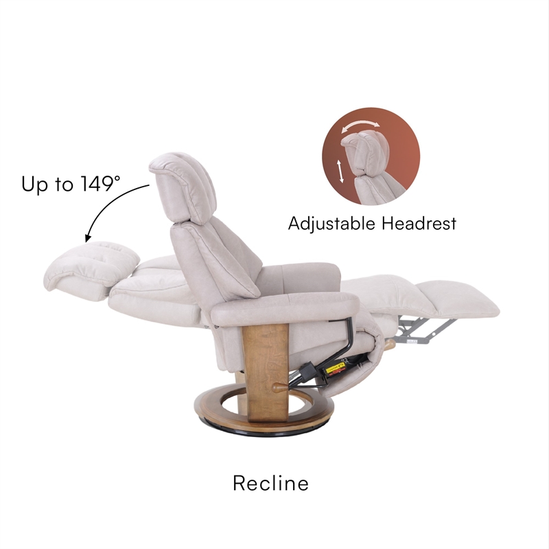 Pemberly Row Swivel Recliner with Folding Chaise in Light Gray Fabric