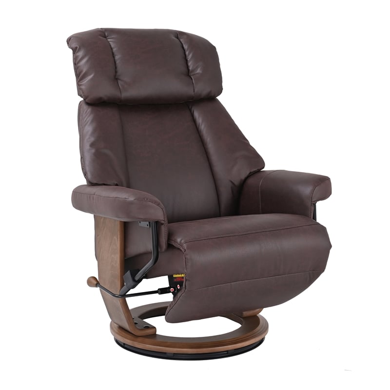 Pemberly Row Swivel Recliner with Folding Chaise in Dark Brown Fabric