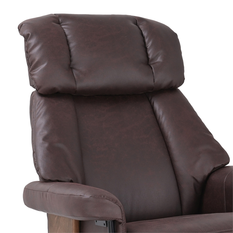 Pemberly Row Swivel Recliner with Folding Chaise in Dark Brown Fabric