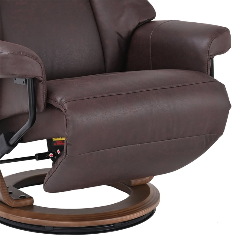 Pemberly Row Swivel Recliner with Folding Chaise in Dark Brown Fabric