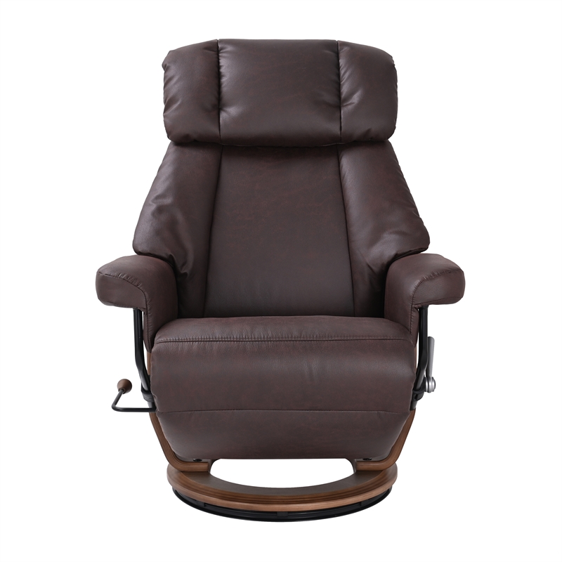 Pemberly Row Swivel Recliner with Folding Chaise in Dark Brown Fabric