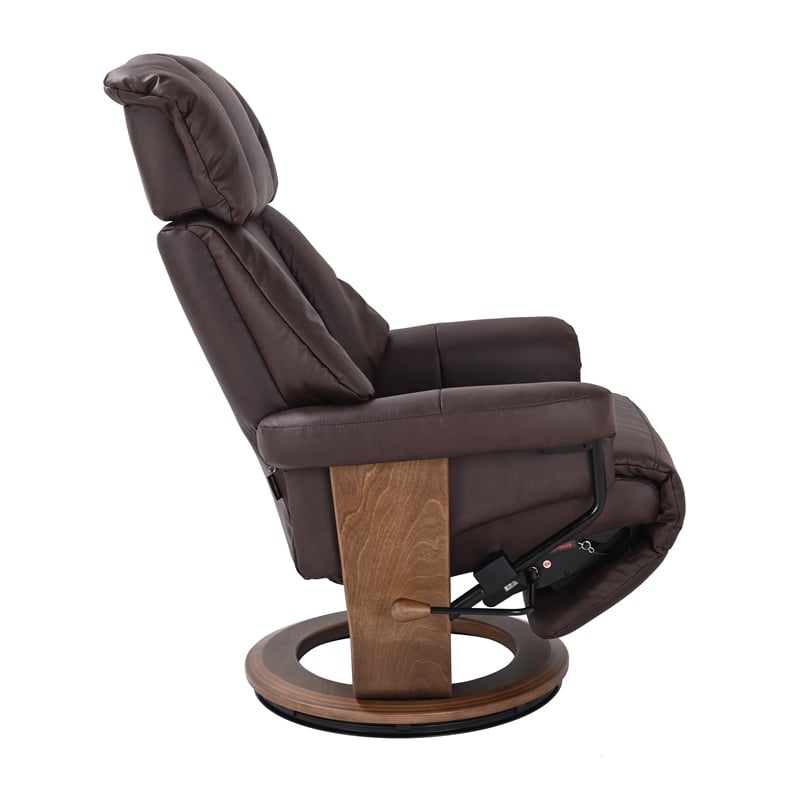 Pemberly Row Swivel Recliner with Folding Chaise in Dark Brown Fabric