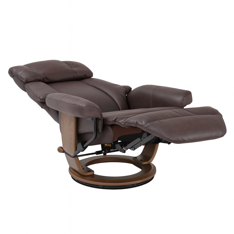 Pemberly Row Swivel Recliner with Folding Chaise in Dark Brown Fabric