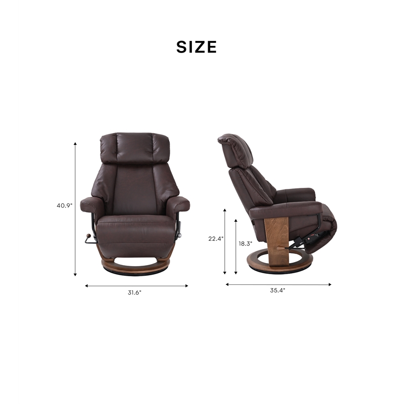 Pemberly Row Swivel Recliner with Folding Chaise in Dark Brown Fabric