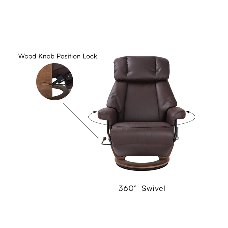 Pemberly Row Swivel Recliner with Folding Chaise in Dark Brown Fabric