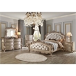 Pemberly Row Tufted Queen Panel Bed in Cream Fabric and Golden Ivory