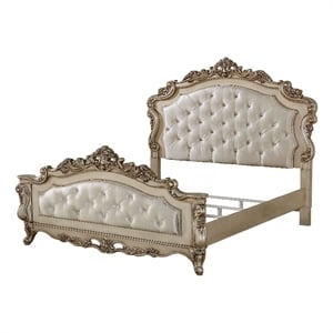 Pemberly Row Tufted Queen Panel Bed in Cream Fabric and Golden Ivory