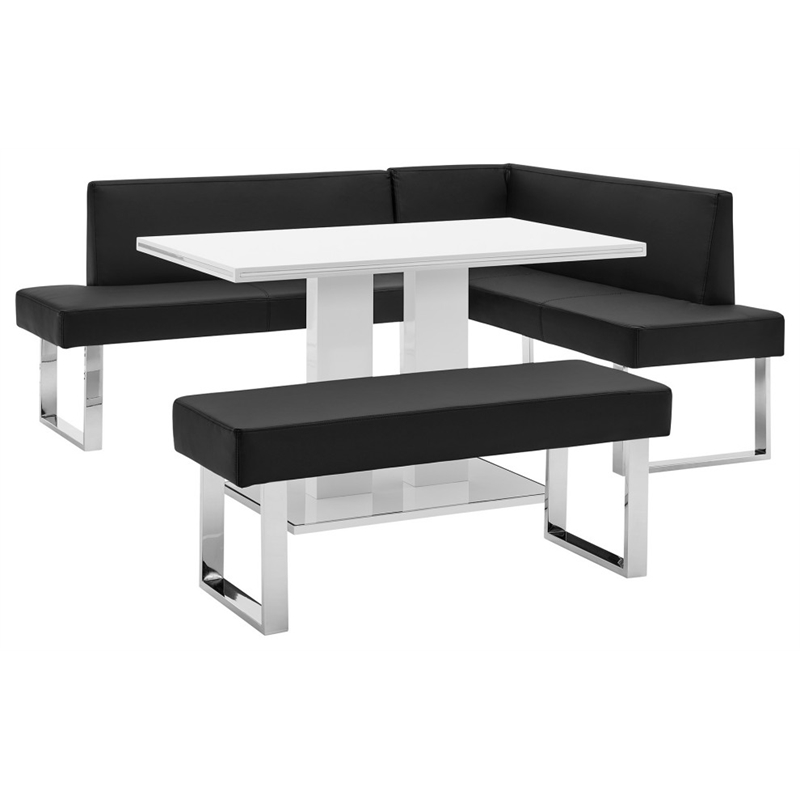 Pemberly Row 3-Piece Faux Leather & Wood Dining Set in Black/White