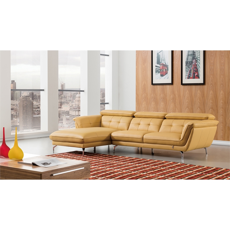 Pemberly Row Yellow Italian Leather Sectional - Left Facing Chaise