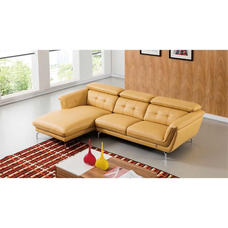 Pemberly Row Yellow Italian Leather Sectional - Left Facing Chaise