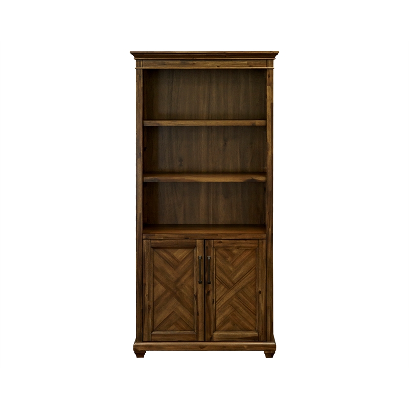 Pemberly Row Wood Bookcase W/ Doors Office Storage Fully Assembled in Brown