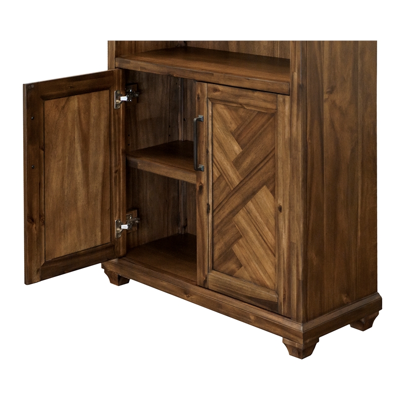Pemberly Row Wood Bookcase W/ Doors Office Storage Fully Assembled in Brown