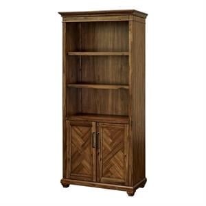 Pemberly Row Wood Bookcase W/ Doors Office Storage Fully Assembled in Brown