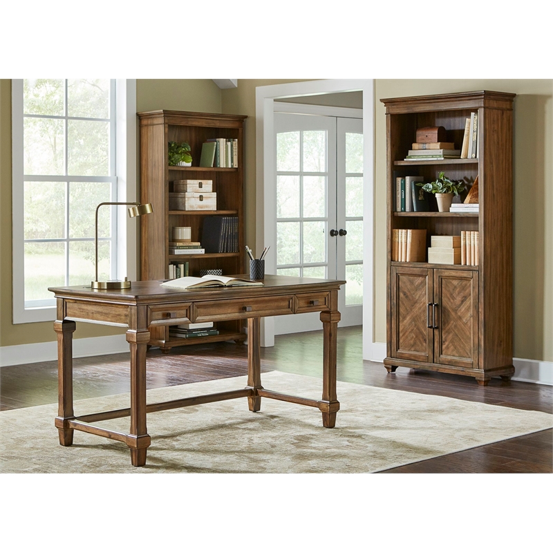 Pemberly Row Wood Bookcase W/ Doors Office Storage Fully Assembled in Brown