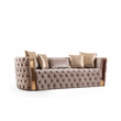 Pemberly Row Button Tufted 3Pc Set with Velvet Fabric & Gold Accent in Off White