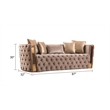 Pemberly Row Button Tufted 3Pc Set with Velvet Fabric & Gold Accent in Off White