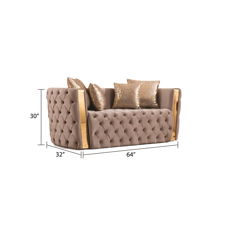 Pemberly Row Button Tufted 3Pc Set with Velvet Fabric & Gold Accent in Off White