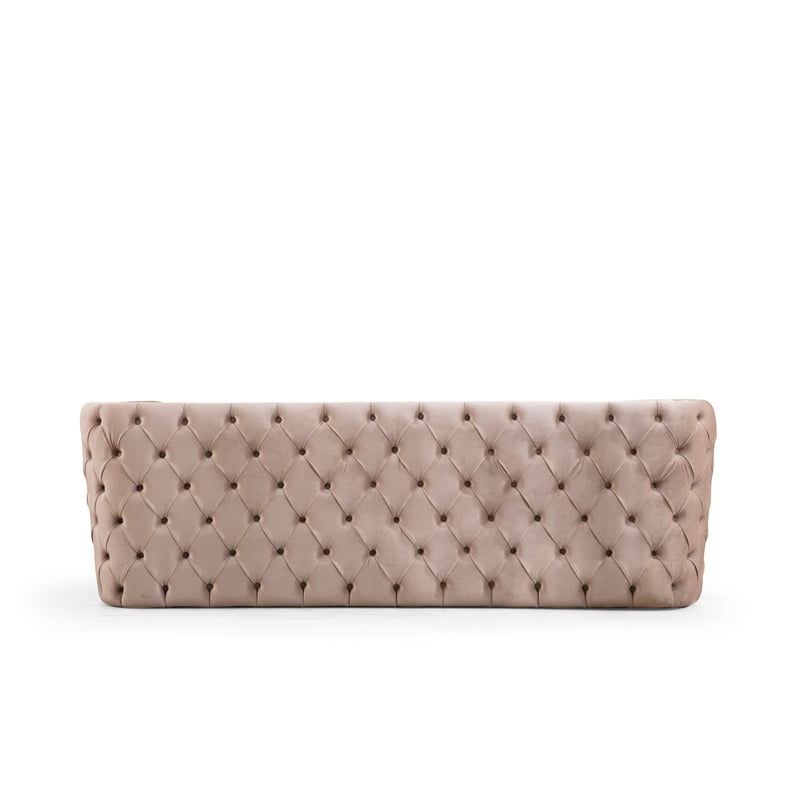 Pemberly Row Button Tufted 3Pc Set with Velvet Fabric & Gold Accent in Off White