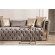 Pemberly Row Button Tufted 3Pc Set with Velvet Fabric & Gold Accent in Off White