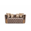 Pemberly Row Button Tufted 3Pc Set with Velvet Fabric & Gold Accent in Off White