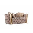 Pemberly Row Button Tufted 3Pc Set with Velvet Fabric & Gold Accent in Off White