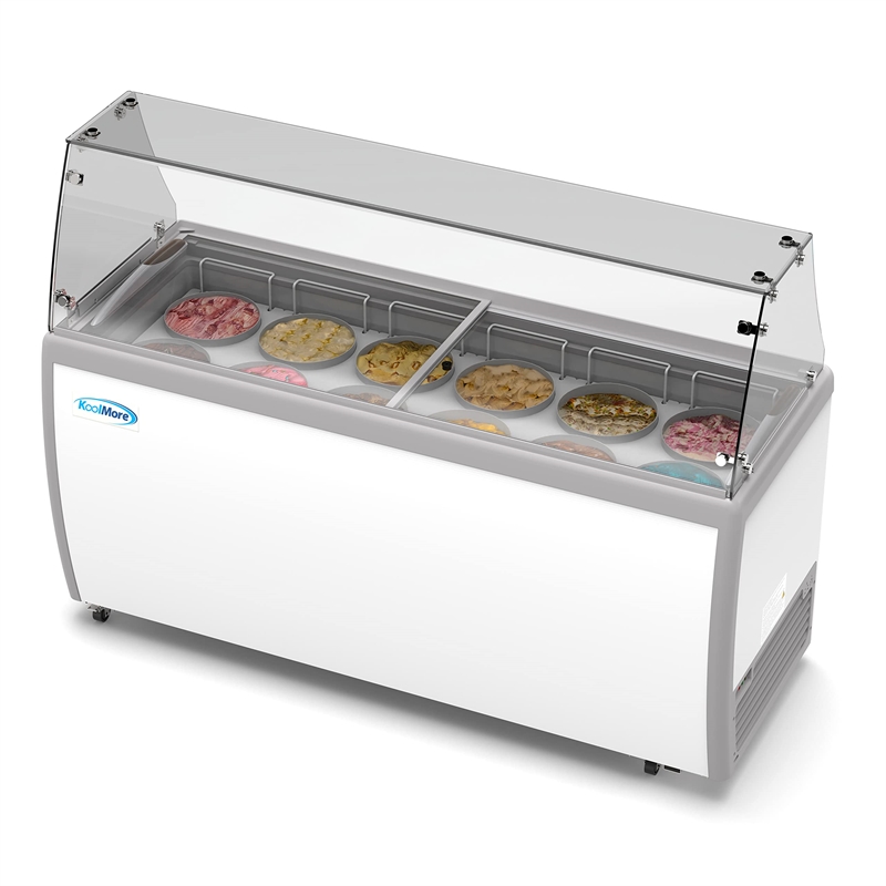 Pemberly Row 20cu.ft. 12 Tub Ice Cream Dipping Cabinet Freezer with Sneeze Guard