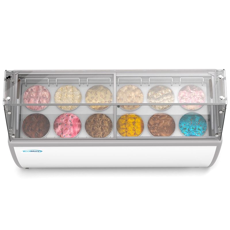 Pemberly Row 20cu.ft. 12 Tub Ice Cream Dipping Cabinet Freezer with Sneeze Guard