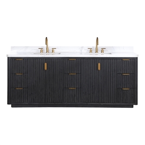 Pemberly Row 84&quot Double Vanity in Fir Wood Black with Composite Top in White
