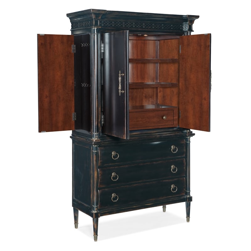 Pemberly Row Traditional Wood Jewelry Armoire in Black Cherry
