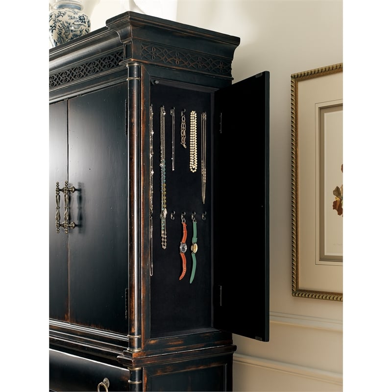 Pemberly Row Traditional Wood Jewelry Armoire in Black Cherry