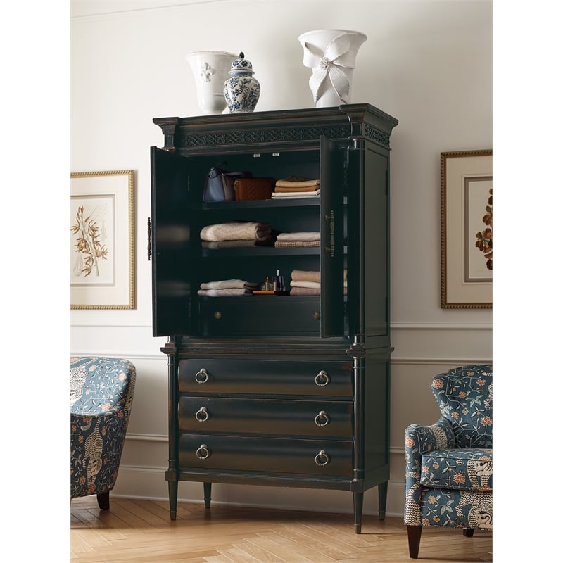 Pemberly Row Traditional Wood Jewelry Armoire in Black Cherry