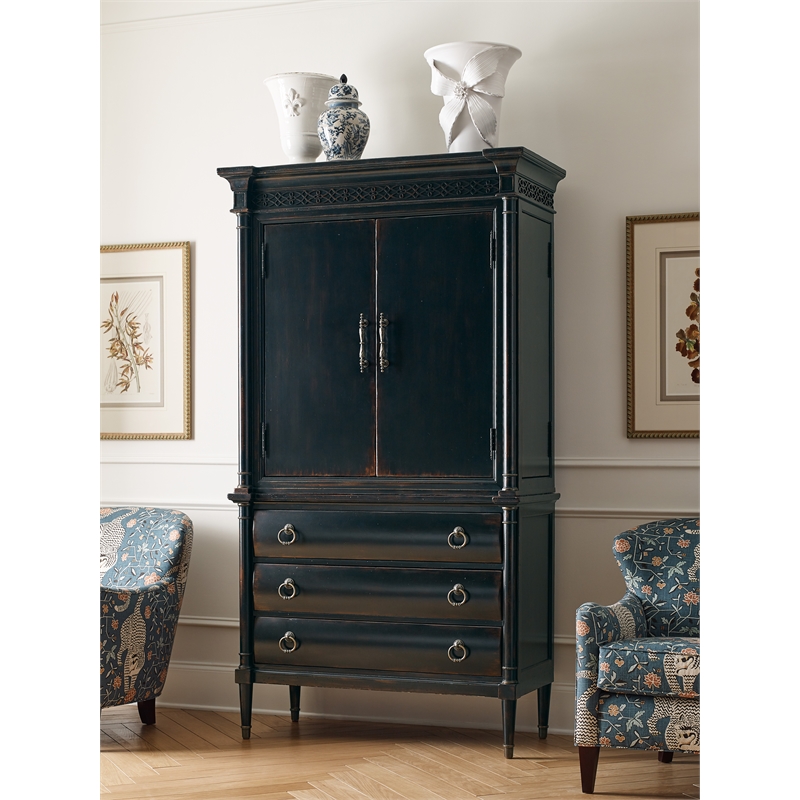 Pemberly Row Traditional Wood Jewelry Armoire in Black Cherry