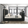 Pemberly Row Velvet Fabric Upholstered Queen Bed with LED and TV Stand in Black