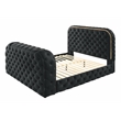 Pemberly Row Velvet Fabric Upholstered Queen Bed with LED and TV Stand in Black