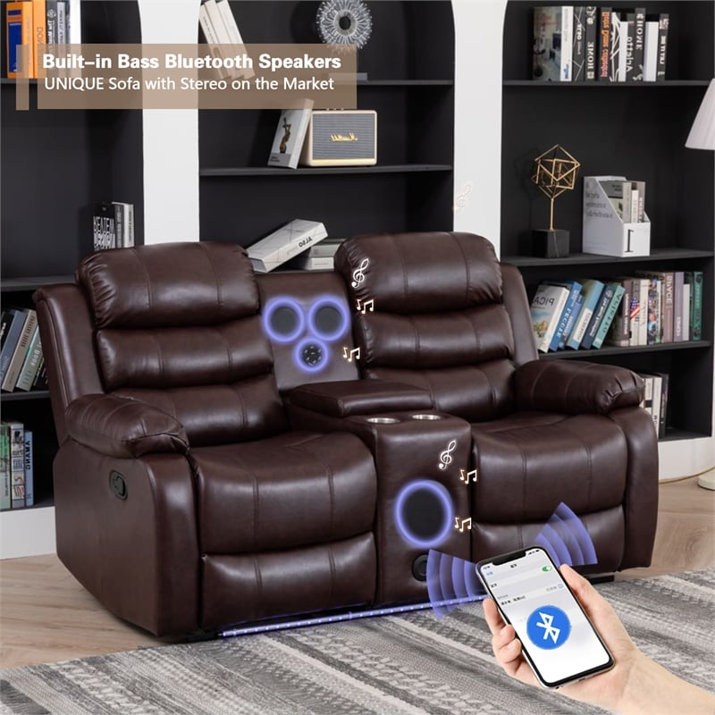 Pemberly Row 3-Piece Faux Leather Reclining Sofa Set with USB Charging in Brown