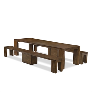 Pemberly Row Mid-Century 3-Piece Extendable Dining Set in Walnut Finish