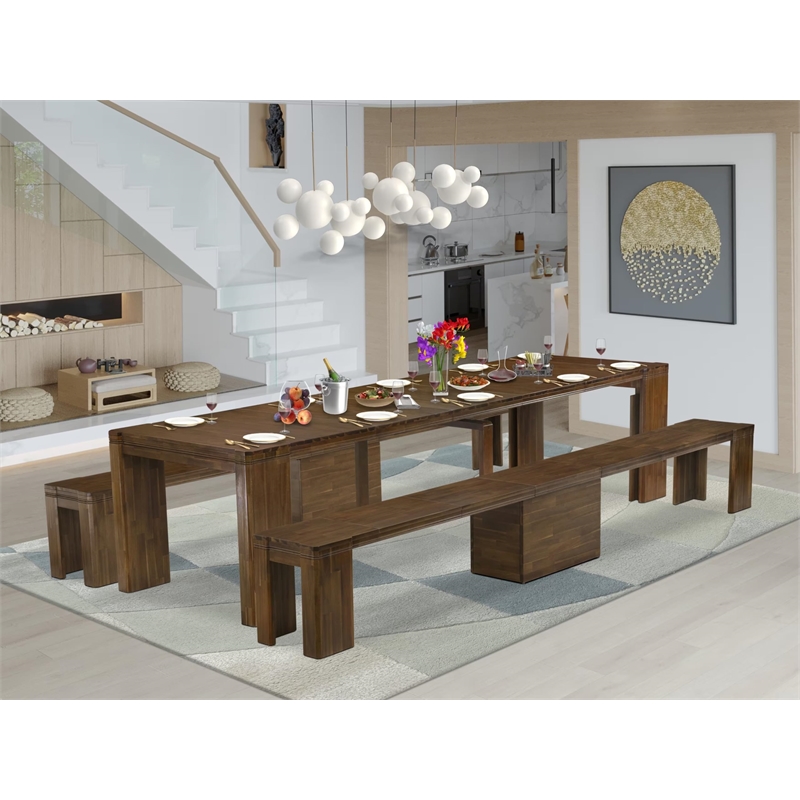 Pemberly Row Mid-Century 3-Piece Extendable Dining Set in Walnut Finish