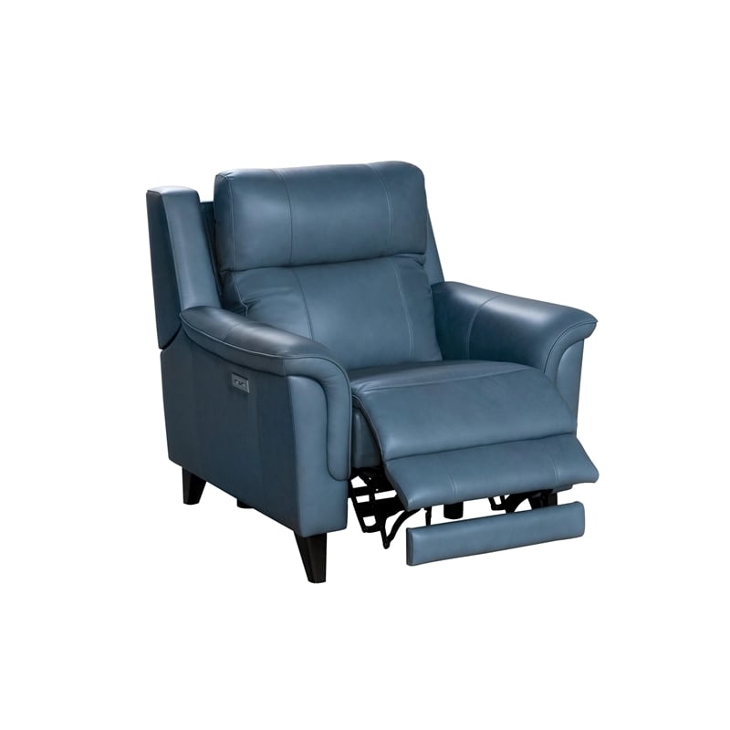Pemberly Row Leather Power Recliner with Power Head Rest in Masen Bluegray
